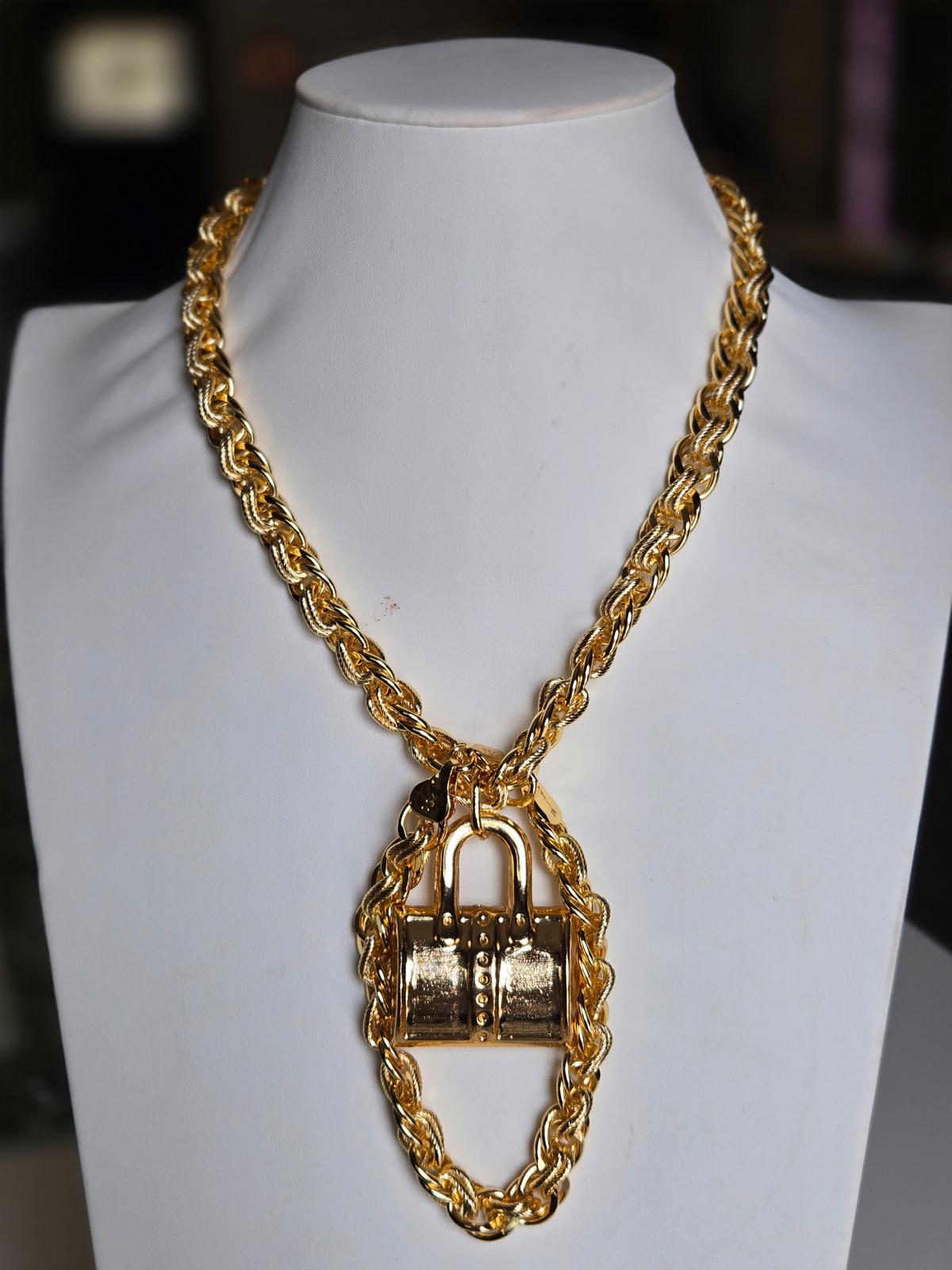 Gold Rope Chain Necklace with Lock Pendant