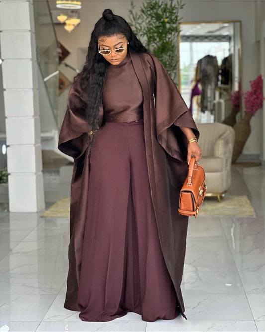 Luxe Chocolate Brown AFRICAN BROCADE Three-Piece Dress Set
