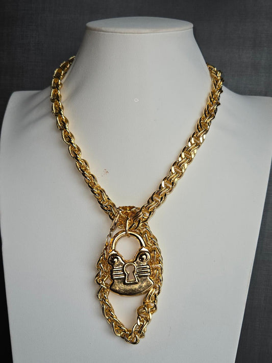 Gold-Plated Lock Pendant Necklace