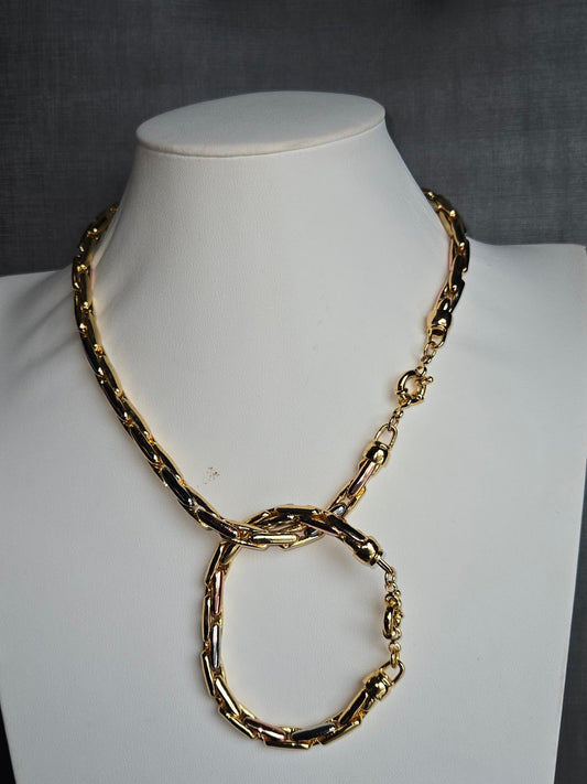 Gold-Plated Twisted Link Chain Necklace & Bracelet Set